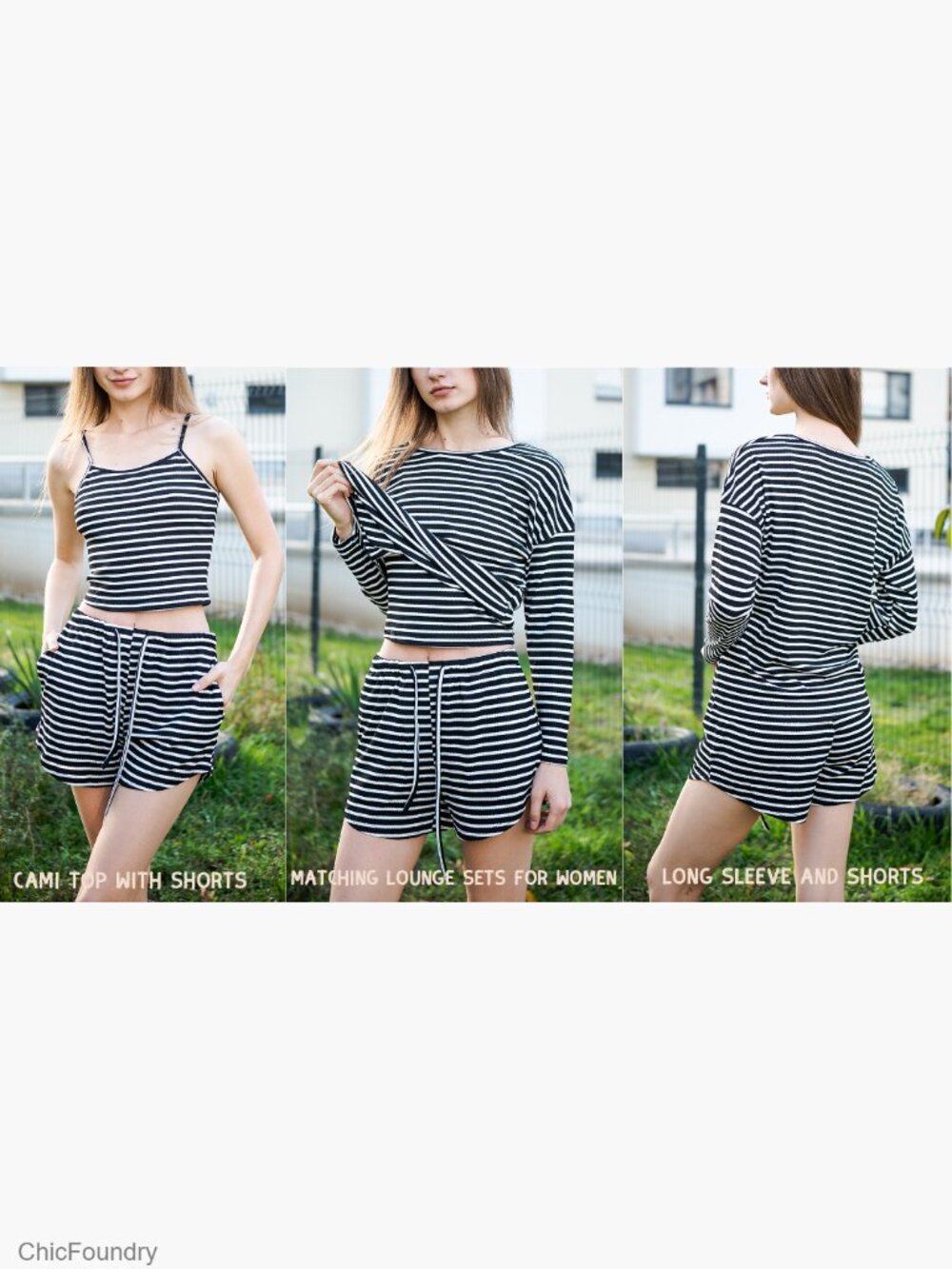 3-Piece Waffle Knit Lounge Set with Long Sleeve Top, Cami, and Shorts - Picture 6 of 7